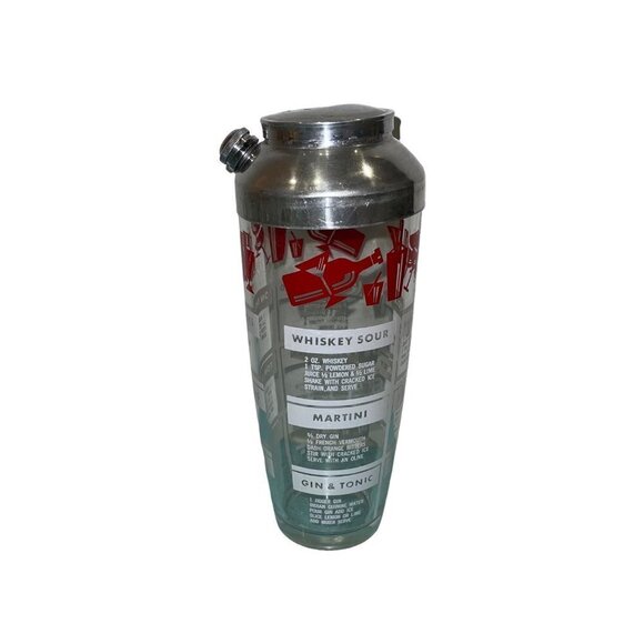 Vintage Cocktail Shaker Thick Glass Chrome Recipes Mid Century Modern - Picture 6 of 6